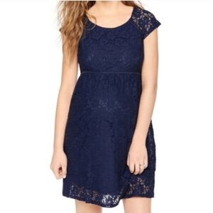 Motherhood Maternity Navy Blue Eyelet Lace Short Sleeve Maternity Dress Medium